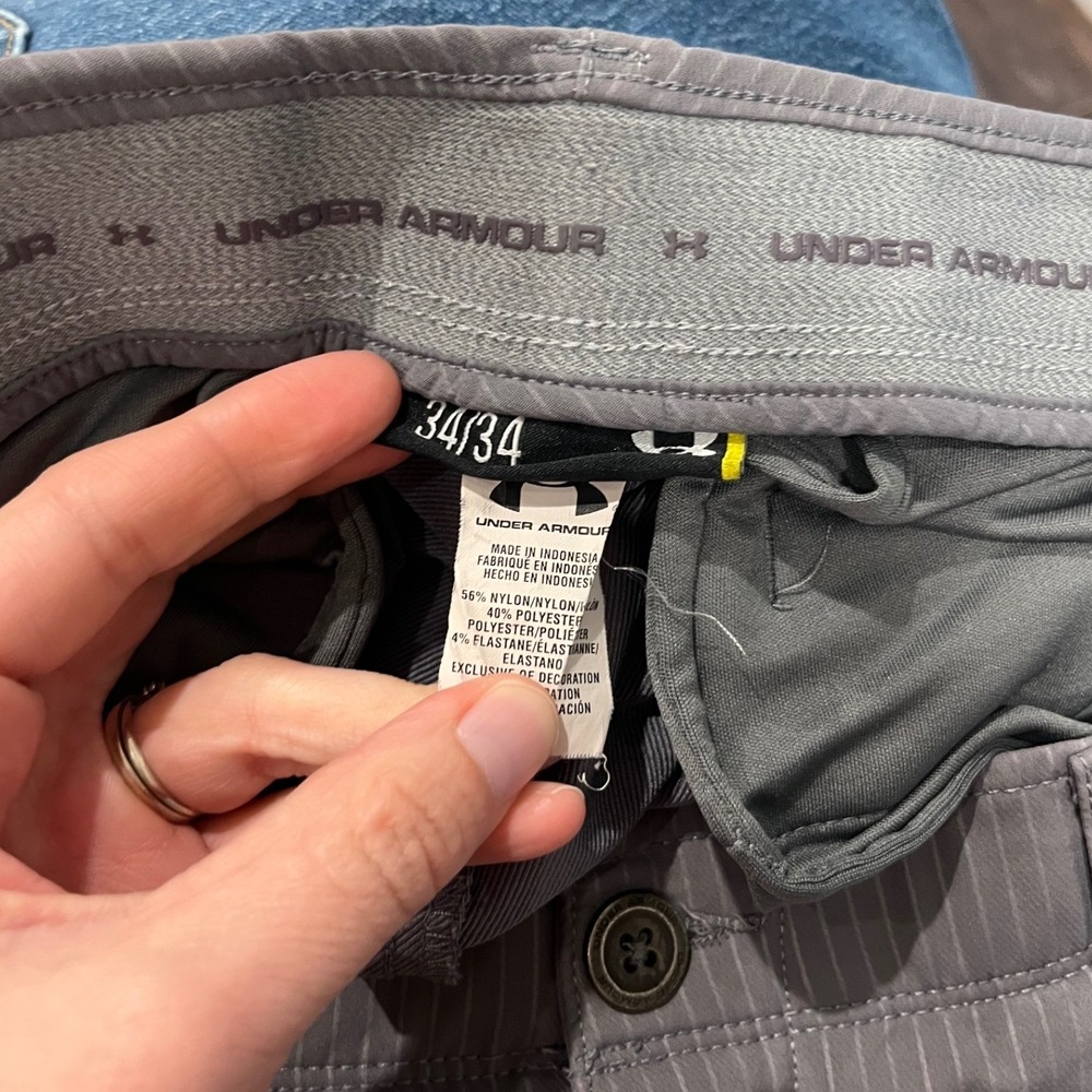 Under Armour Mens Gray Pinstripe Golf Pants Flat Front Trousers 34x34 - Picture 7 of 7